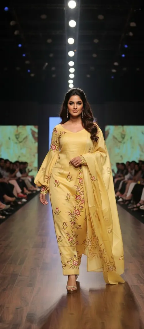 Premium Soft Slub Dupion Suit Piece with Artistic Floral Hand Print